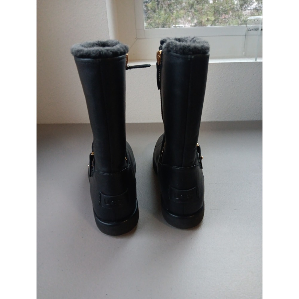 Ugg Berge Boot Womens 6 Short Fur Lined Black Equestrian Buckle Warm Booties - Picture 4 of 13